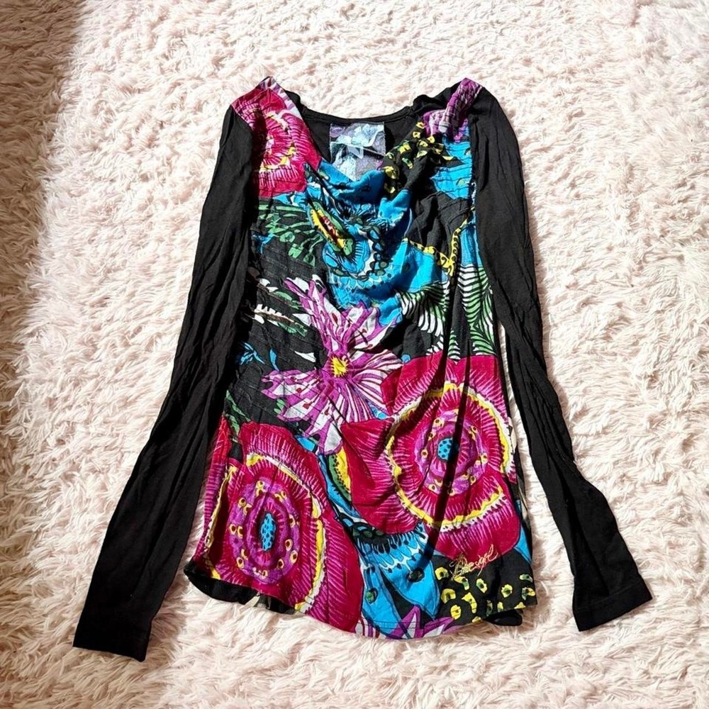 Y2K Floral Abstract Artistic Boho Streetwear Bold Top Womens L Statement Indie‎